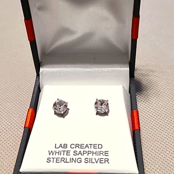 JCP LAB CREATED WHITE SAPPHIRE STERLING SILVER EARRINGS - Picture 2 of 7